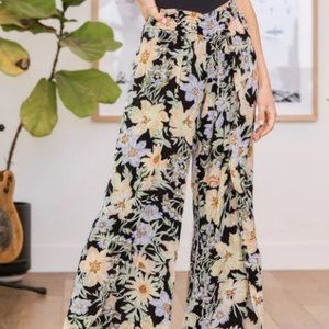 Billabong Wandering Soul Black Floral Print Wide-Leg Pants